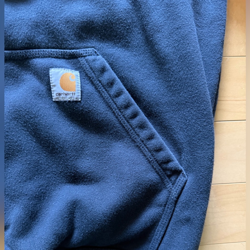 Carhartt Men’s Rain Defender Dark Blue Hooded Fleece Pullover - Picture 3 of 6